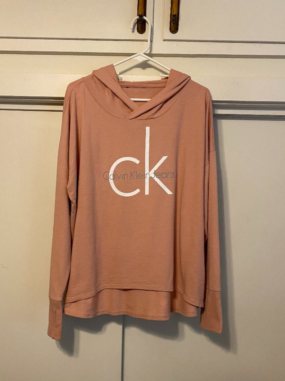 READY FOR THE COLD, Calvin Klein, long sleeve, mauve, high/low hoodie, size XL